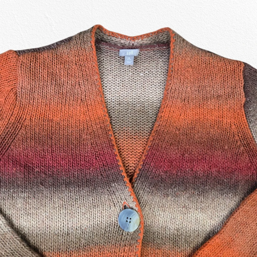 J. Jill Orange Ombre Striped Wool Blend Cardigan Sweater Button Front Size MP